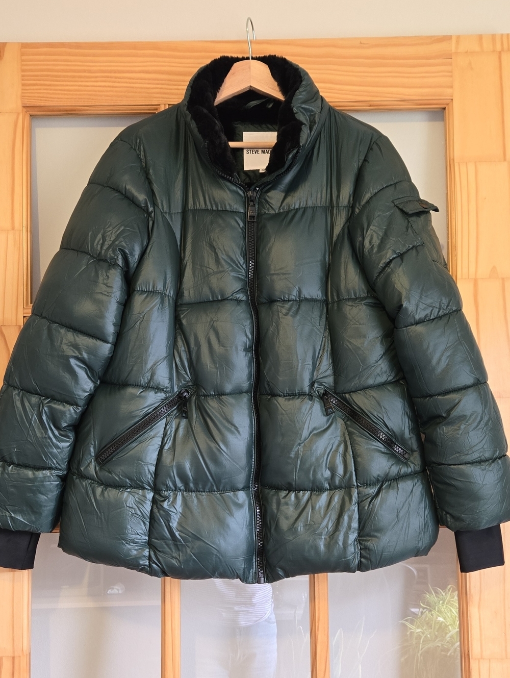 Steve Madden Forest Green Quilted Puffer Jacket with Plush Collar XL